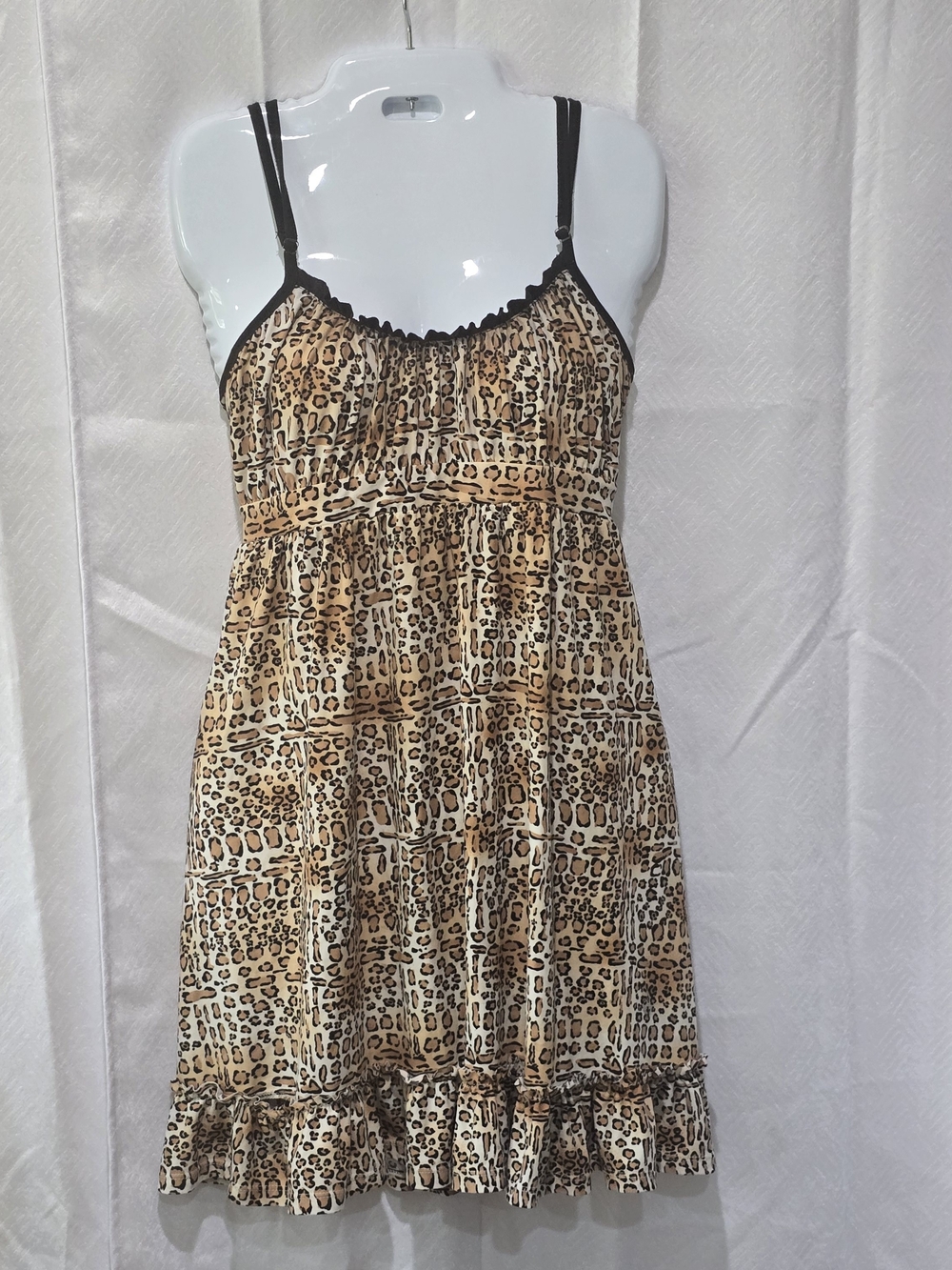 Leopard Print Spaghetti Strap Women's Dress - Black Trim